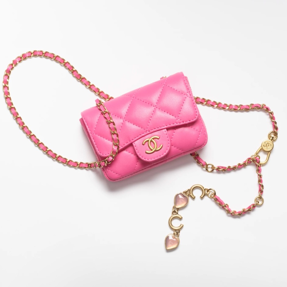 Chanel pink Coco de Toi amour heart quilted micro mini belt bag